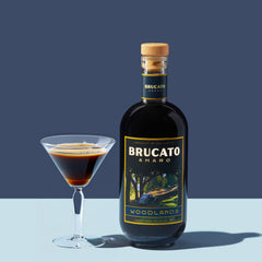 Brucato Amaro Woodlands bottle and Shakerato cocktail